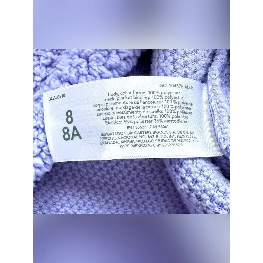 OshKosh B’gosh Girls Sherpa Fleece Pullover Size 8 – Lavender Half-Snap Hoodie
